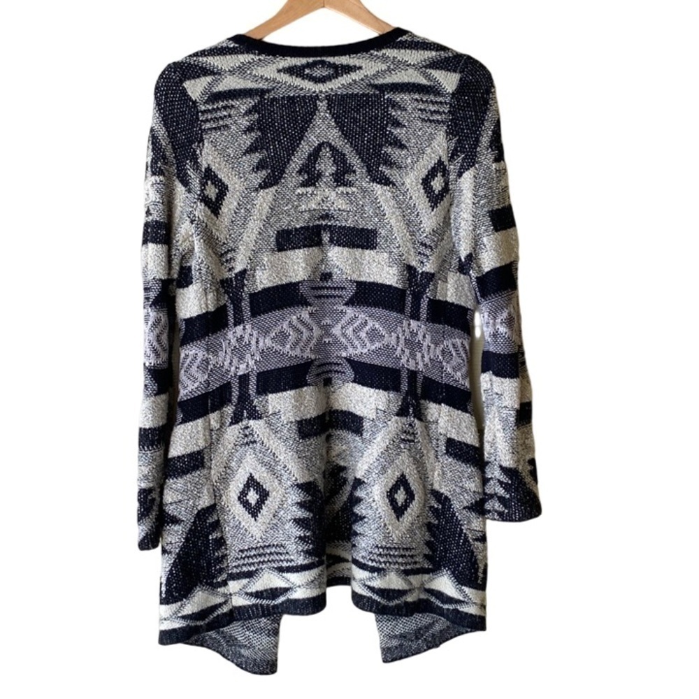 Lucky Brand Geometric Open Front Drape Cardigan Black/Gray